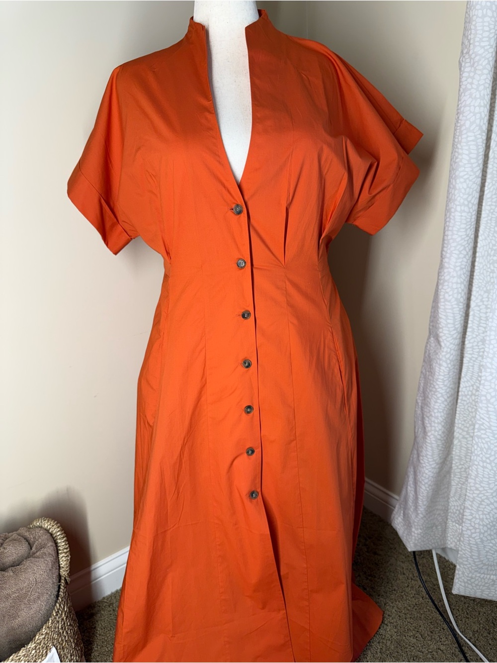Banana Republic Vibrant Orange Button-Front Maxi Dress